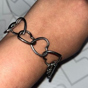 Cookie Lee Heart Chain Silver Industrial Bracelet